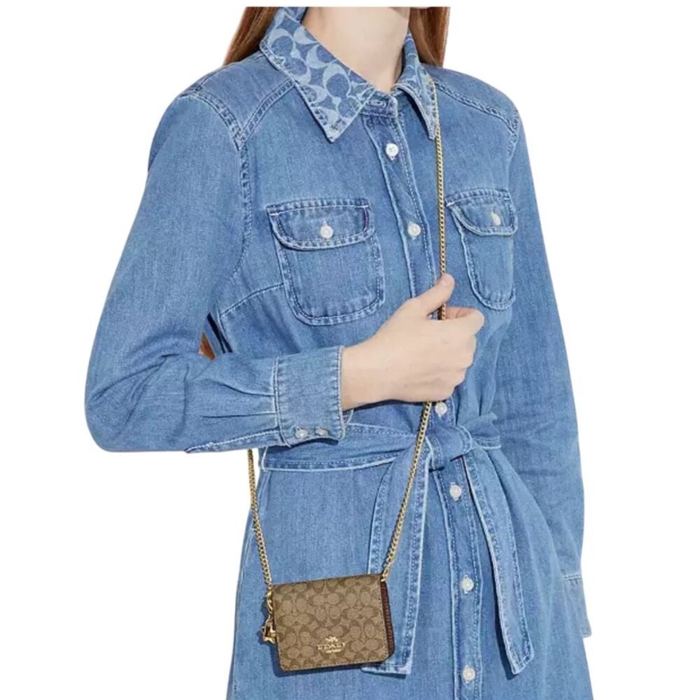 COACH MINI WALLET ON A CHAIN IN SIGNATURE COATED CANVAS AND LEATHER - NWT